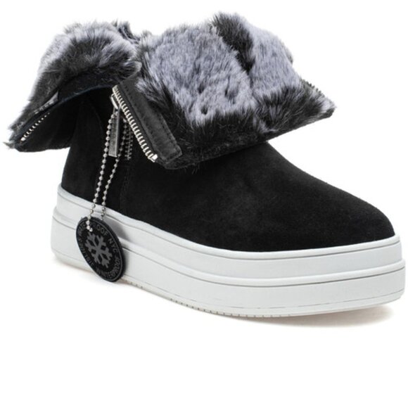 J/SLIDES NYC JSlides Tristan Faux Fur Platform Sneaker Bootie Black NWT - Picture 5 of 11